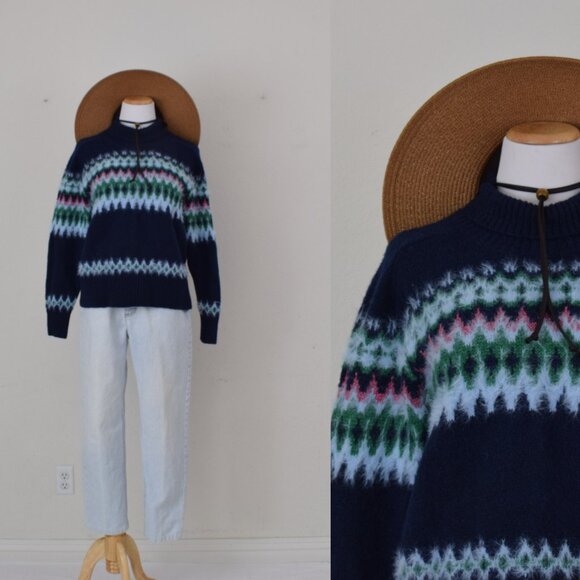 Free Assembly Woman's Sweater Fuzzy Mock Neck Recycled Polyester Navy size L - Picture 1 of 12